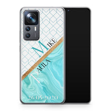 Lade das Bild in den Galerie-Viewer, handyhuelle xiaomi blau marmor lagune personalisiert mit name datum