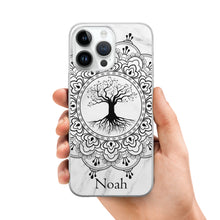 Lade das Bild in den Galerie-Viewer, Personalisierte Handyhülle mit Name im Marmor & Lebensbaum Motiv