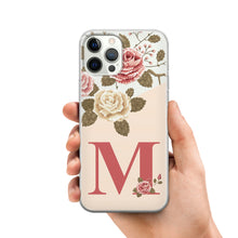 Lade das Bild in den Galerie-Viewer, Apple iPhone 12 Handyhülle Silikon Transparent mit Blumen und Buchstabe Initialen