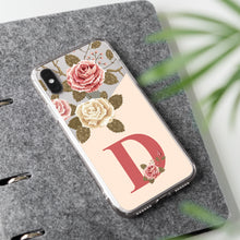 Lade das Bild in den Galerie-Viewer, Kaufen Apple iPhone X Handyhülle Silikoon Transparent Motiv Design mit Blumen und Buchstabe frei wählbar