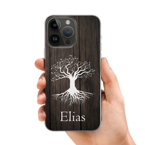 Personalisierte Handyhülle mit Name für iPhone | Lebensbaum & Holz | Holzhülle aus TPU