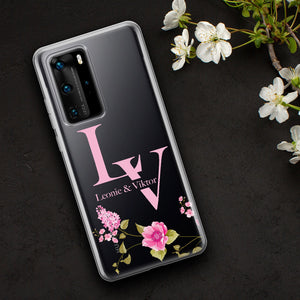 Huawei P40 Handyhülle Silikon Transparent TPU Hochwertiger Druck, Name und Initialen frei wählbar als Hochzeitsgeschenk oder als Liebesbeweis