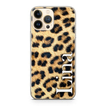 Lade das Bild in den Galerie-Viewer, Personalisierte Handyhülle mit Name für iPhone | Leoparden Muster
